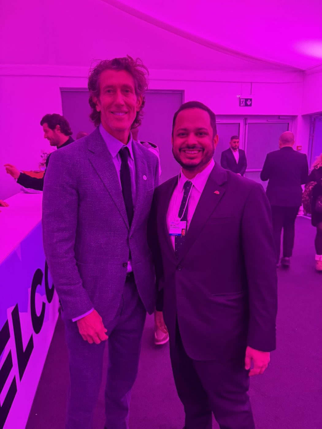 Minhaj Chowdhury with Gap Inc. Chief Executive Richard Dickson at the World Economic Forum, Davos, 21 January 2026.